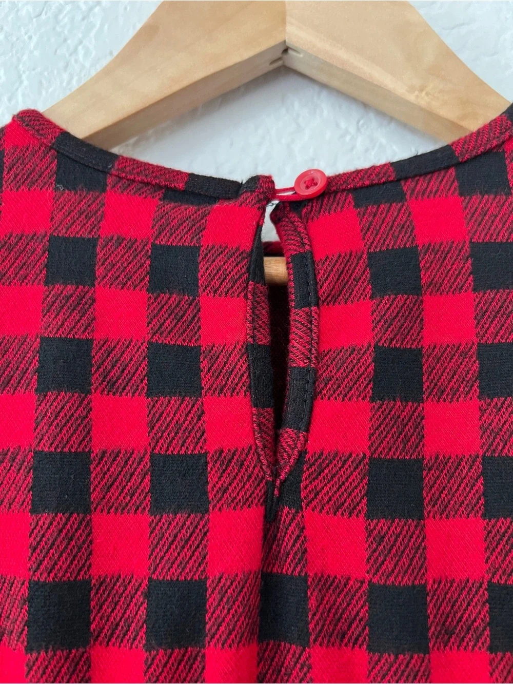 Old Navy Girls 3T Red Black Buffalo Plaid Tiered Long Sleeve Holiday Dress